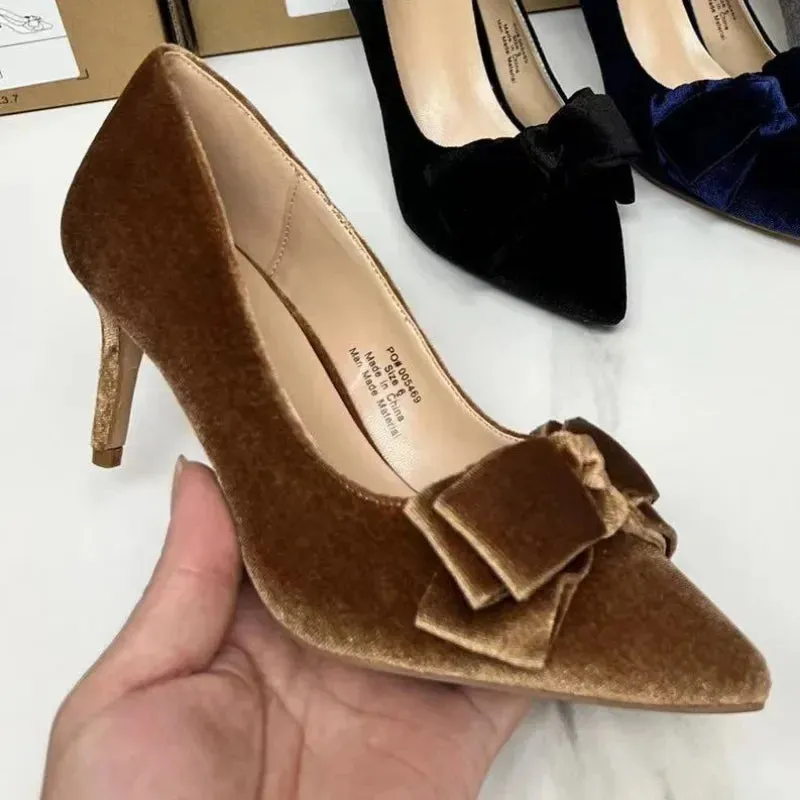AMOZAE-- Retro Bowtie Stiletto Pumps Elegant High Heels for Parties