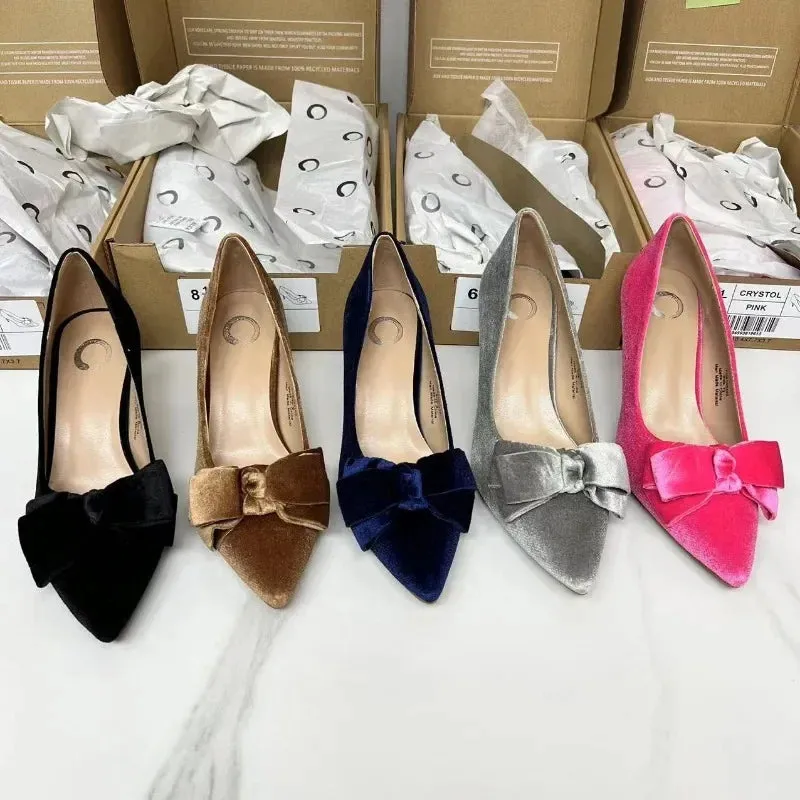 AMOZAE-- Retro Bowtie Stiletto Pumps Elegant High Heels for Parties