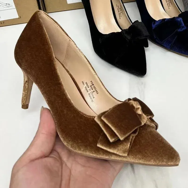 AMOZAE-- Retro Bowtie Stiletto Pumps Elegant High Heels for Parties