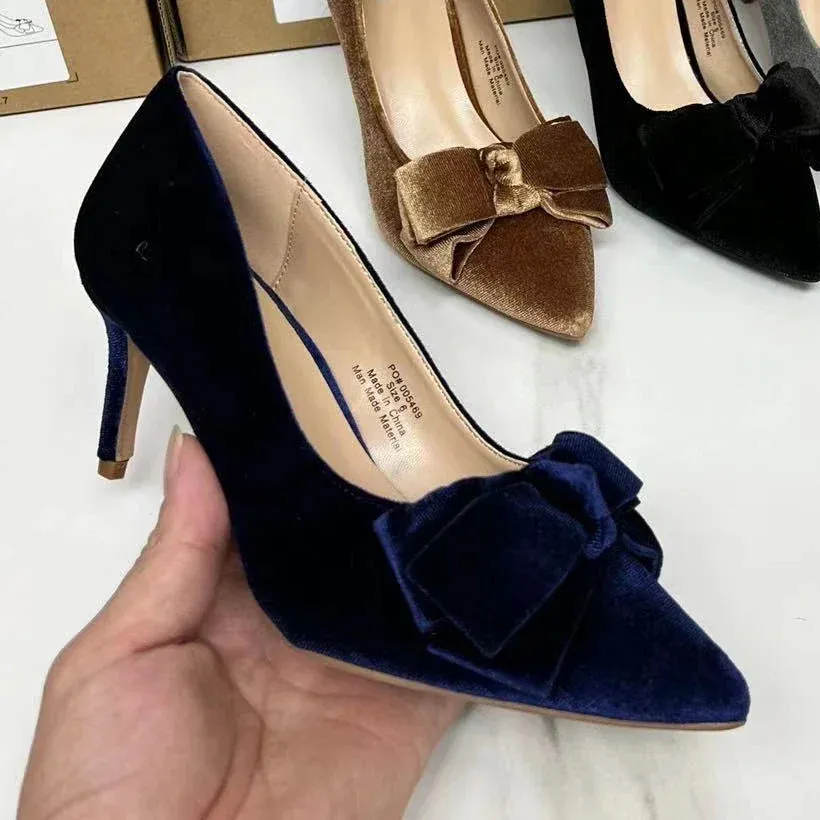 AMOZAE-- Retro Bowtie Stiletto Pumps Elegant High Heels for Parties