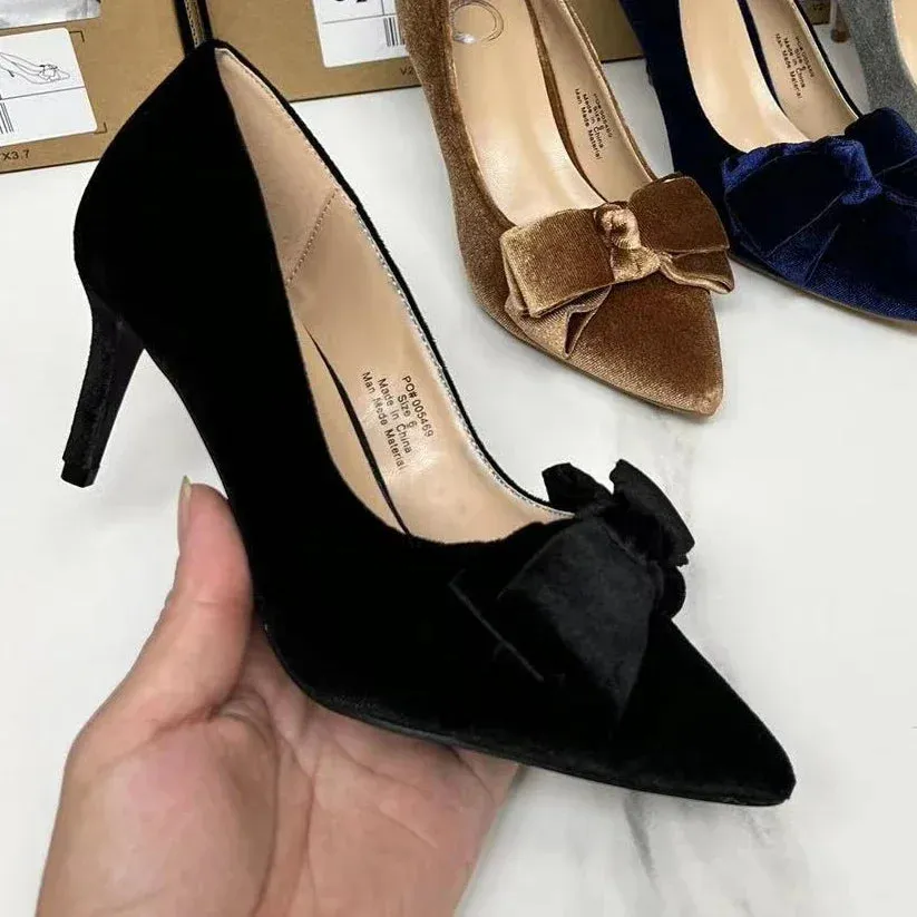 AMOZAE-- Retro Bowtie Stiletto Pumps Elegant High Heels for Parties