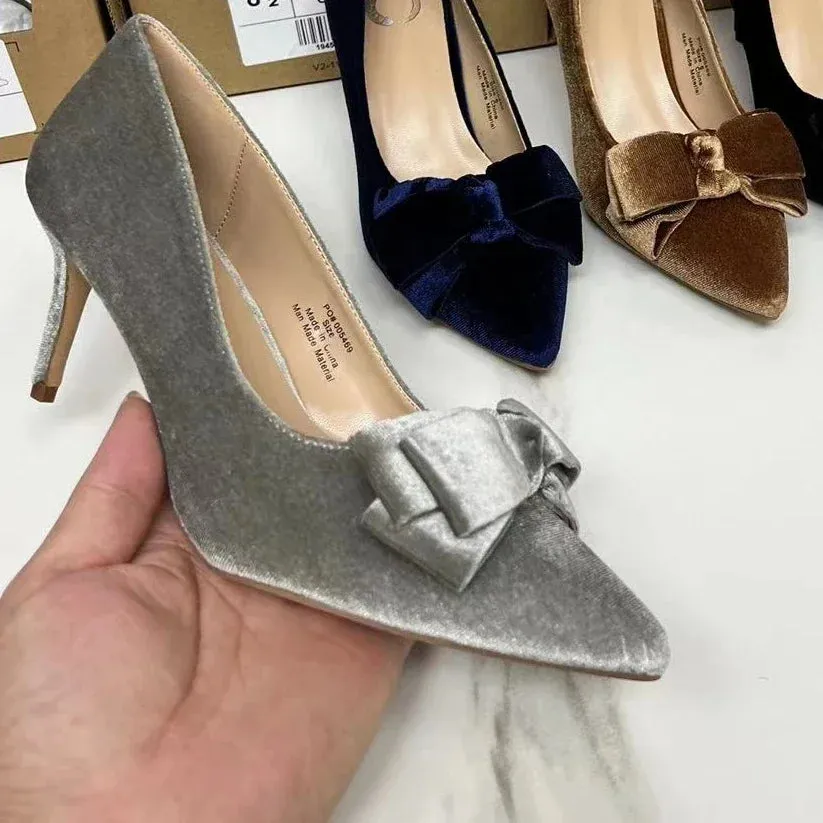 AMOZAE-- Retro Bowtie Stiletto Pumps Elegant High Heels for Parties
