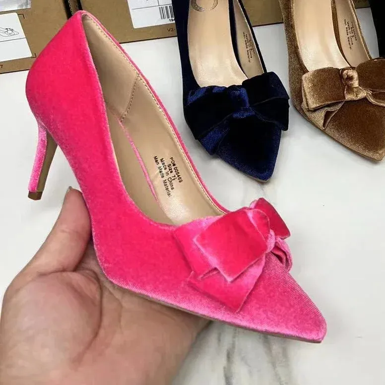 AMOZAE-- Retro Bowtie Stiletto Pumps Elegant High Heels for Parties
