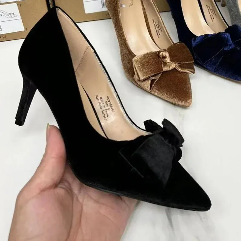 AMOZAE-- Retro Bowtie Stiletto Pumps Elegant High Heels for Parties