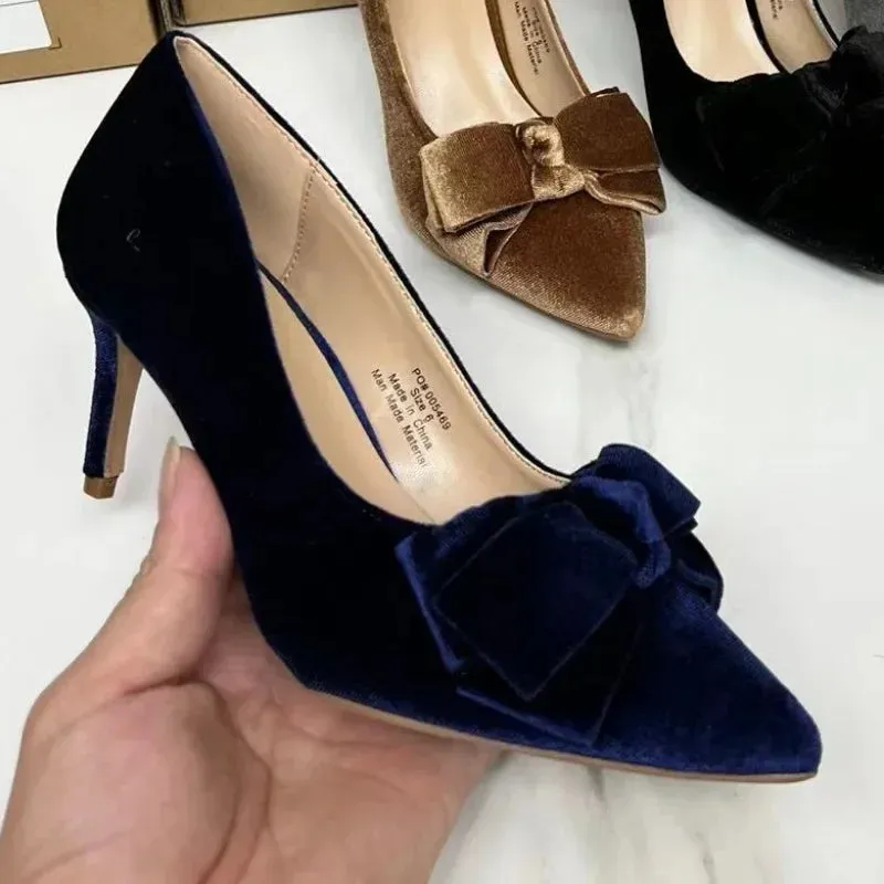 AMOZAE-- Retro Bowtie Stiletto Pumps Elegant High Heels for Parties