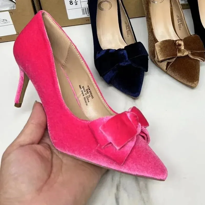 AMOZAE-- Retro Bowtie Stiletto Pumps Elegant High Heels for Parties