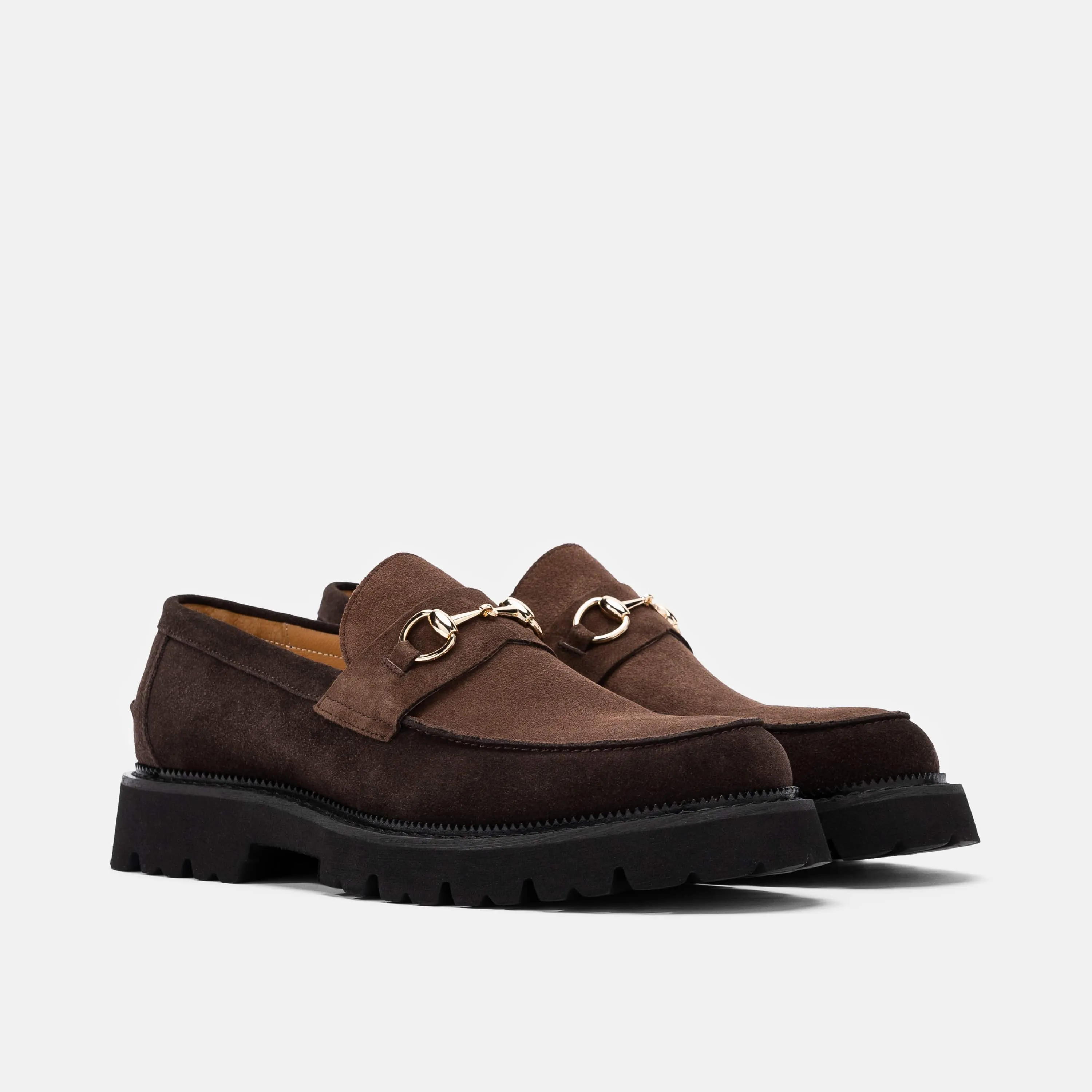 Blake Triple Brown Suede Lug Bit Loafers