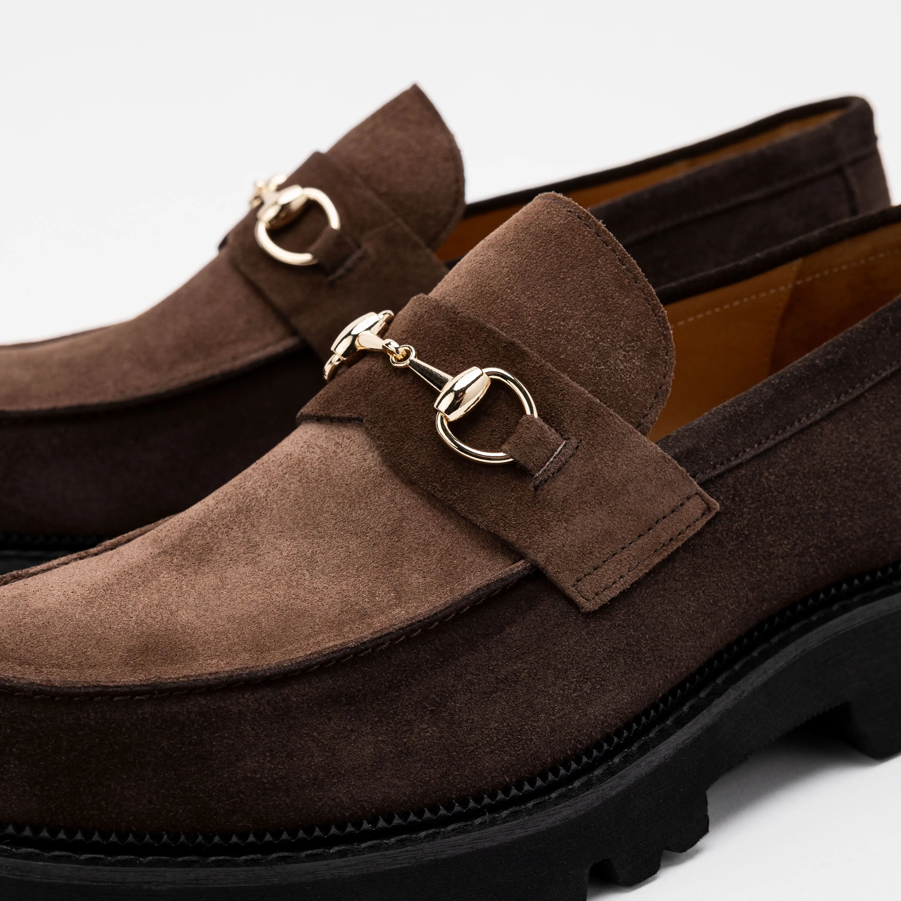 Blake Triple Brown Suede Lug Bit Loafers