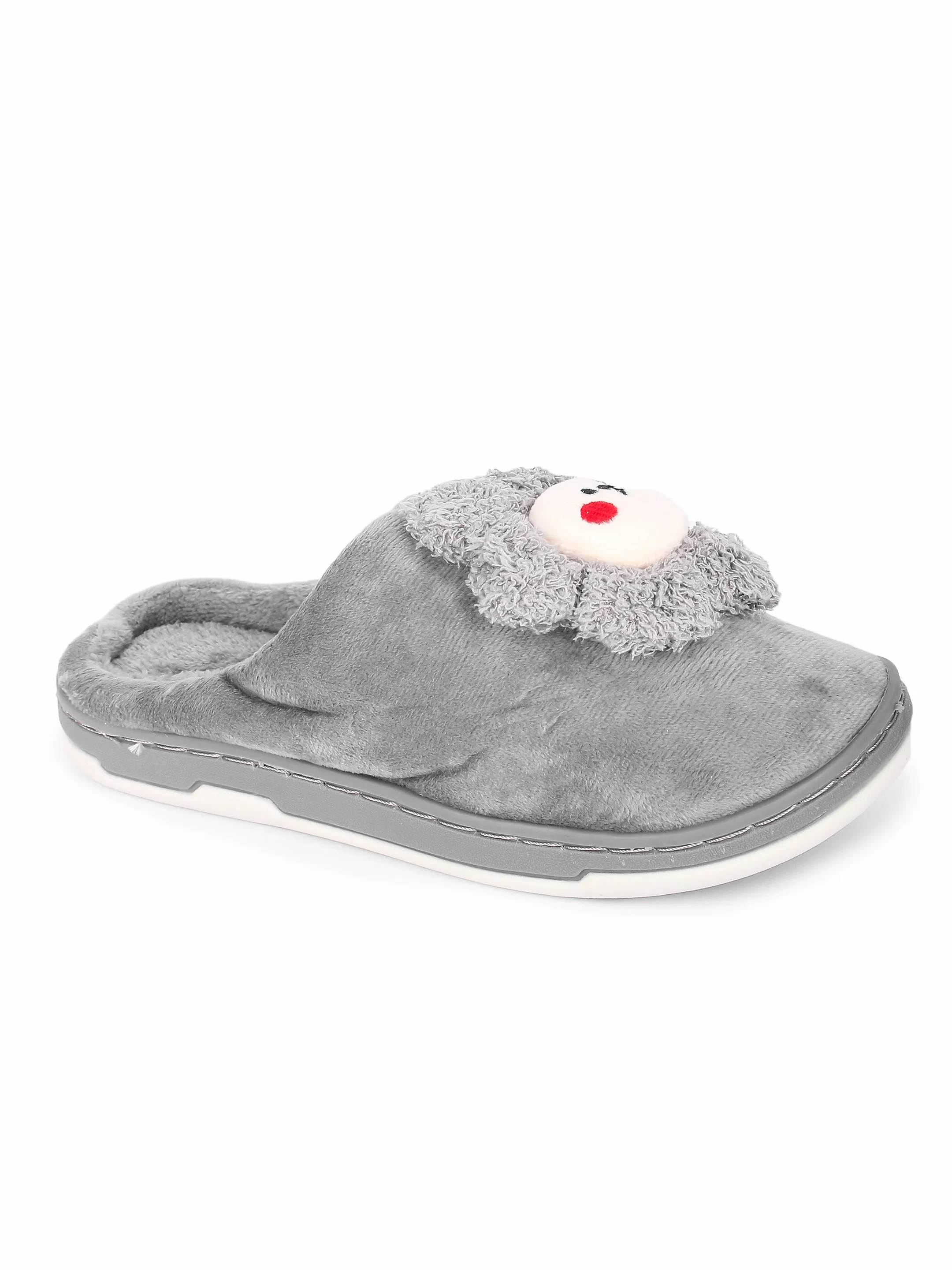 Brauch Women's Grey Sunflower Fur Winter Slippers