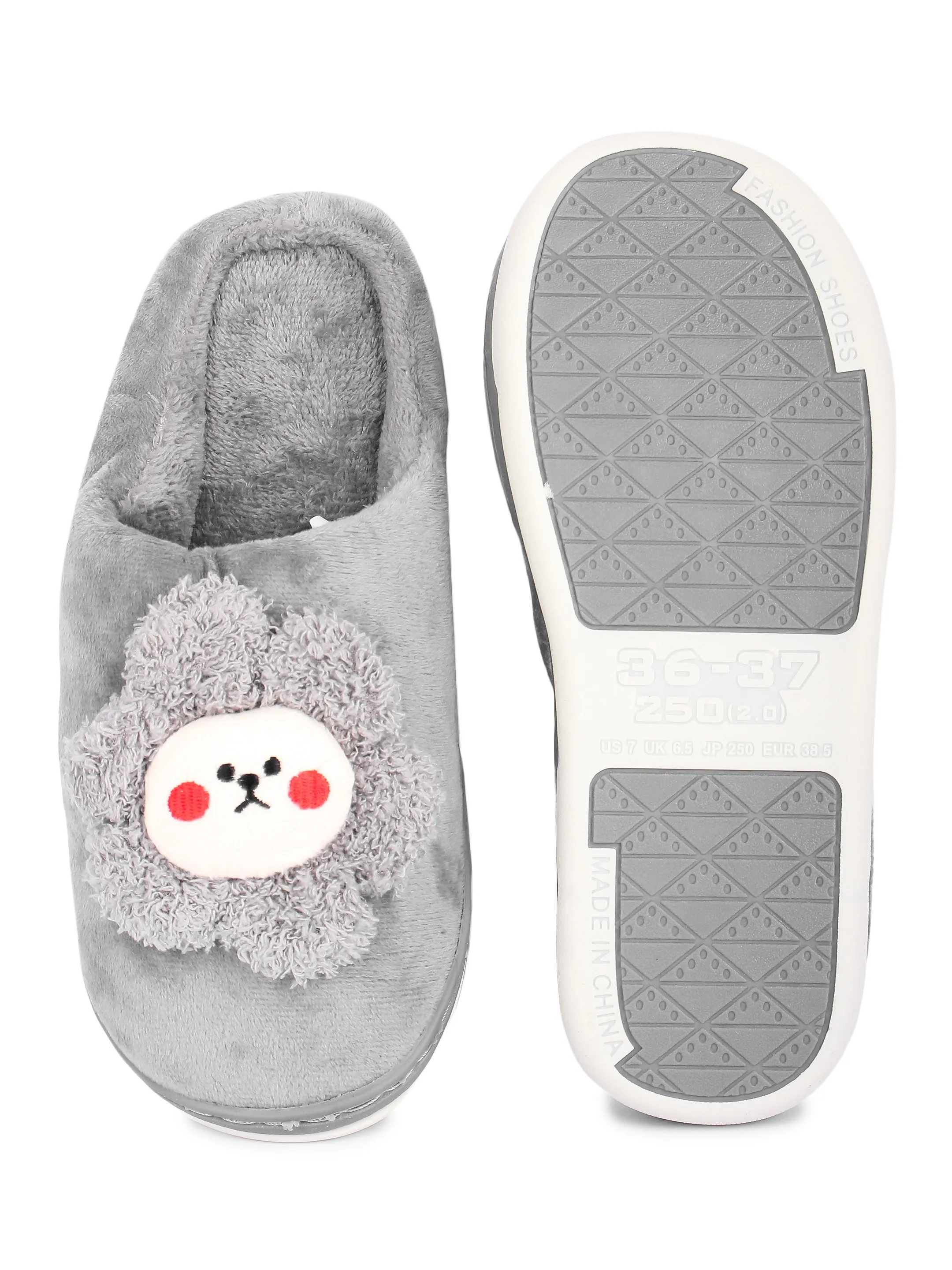 Brauch Women's Grey Sunflower Fur Winter Slippers