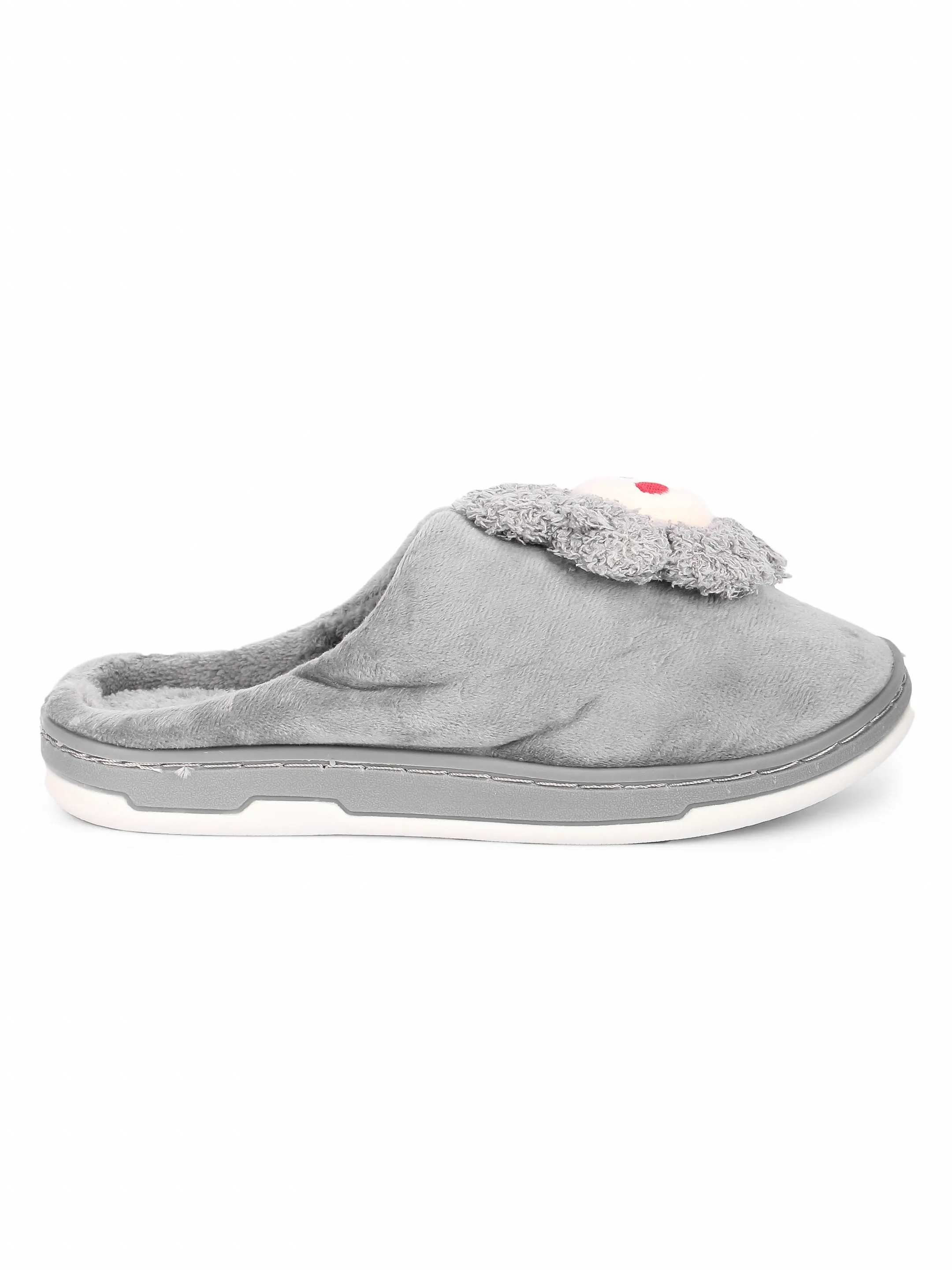 Brauch Women's Grey Sunflower Fur Winter Slippers
