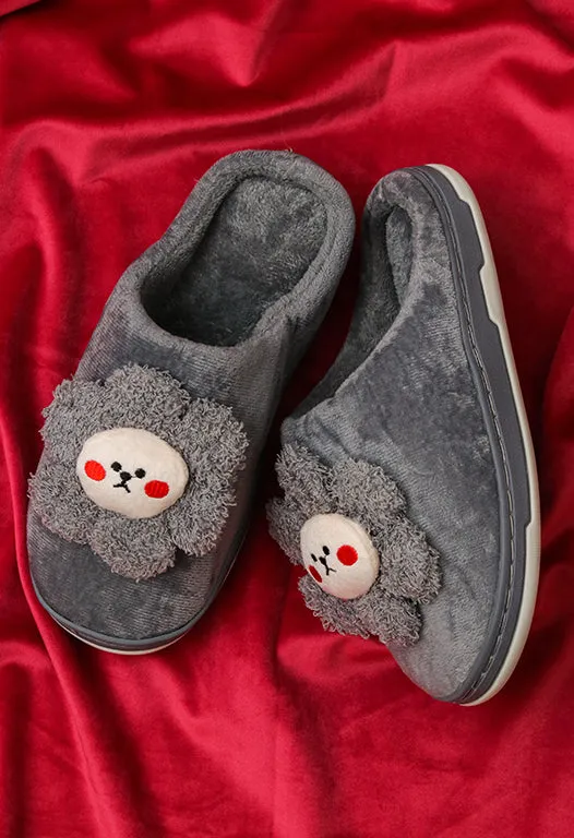 Brauch Women's Grey Sunflower Fur Winter Slippers
