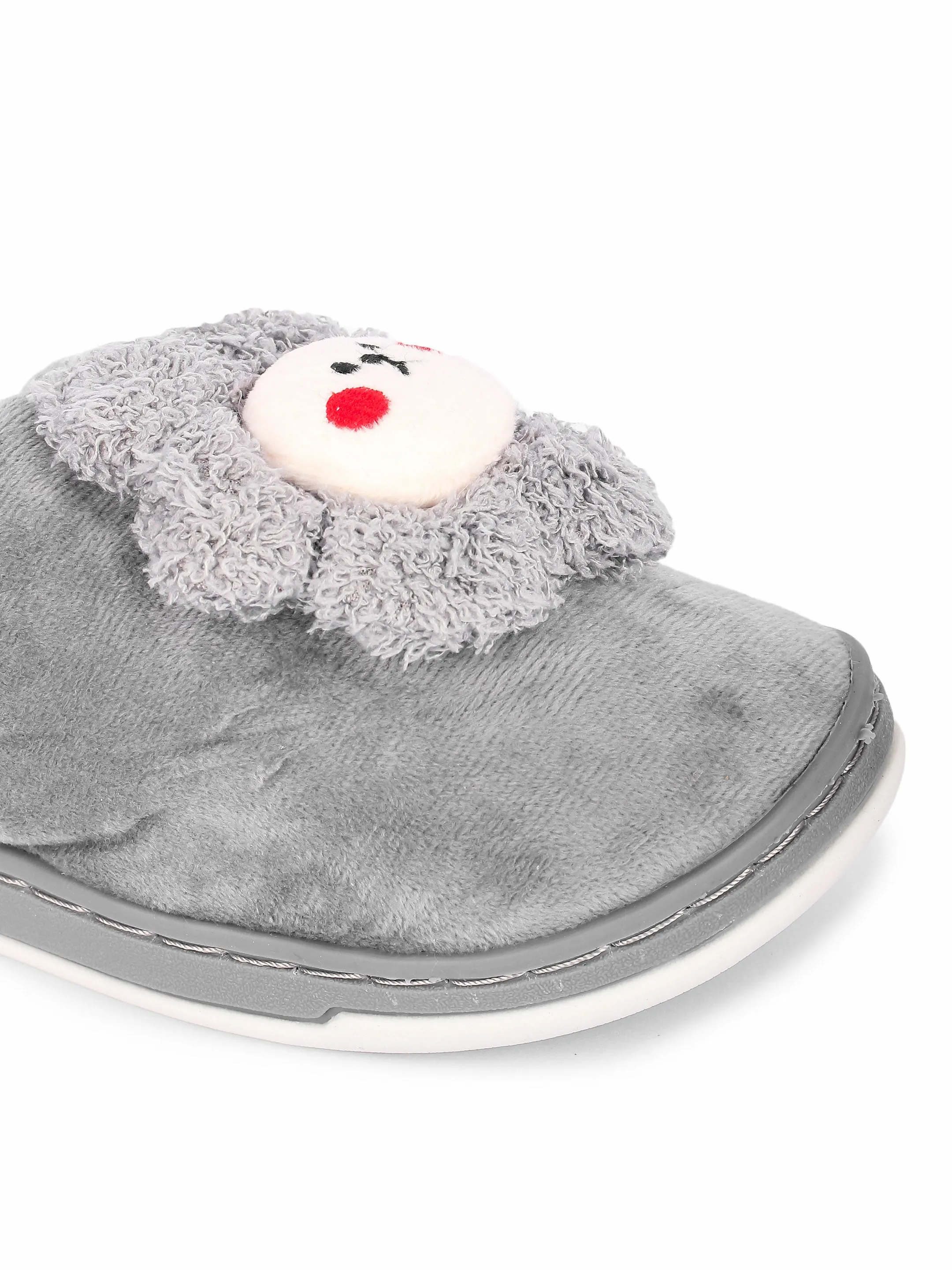 Brauch Women's Grey Sunflower Fur Winter Slippers
