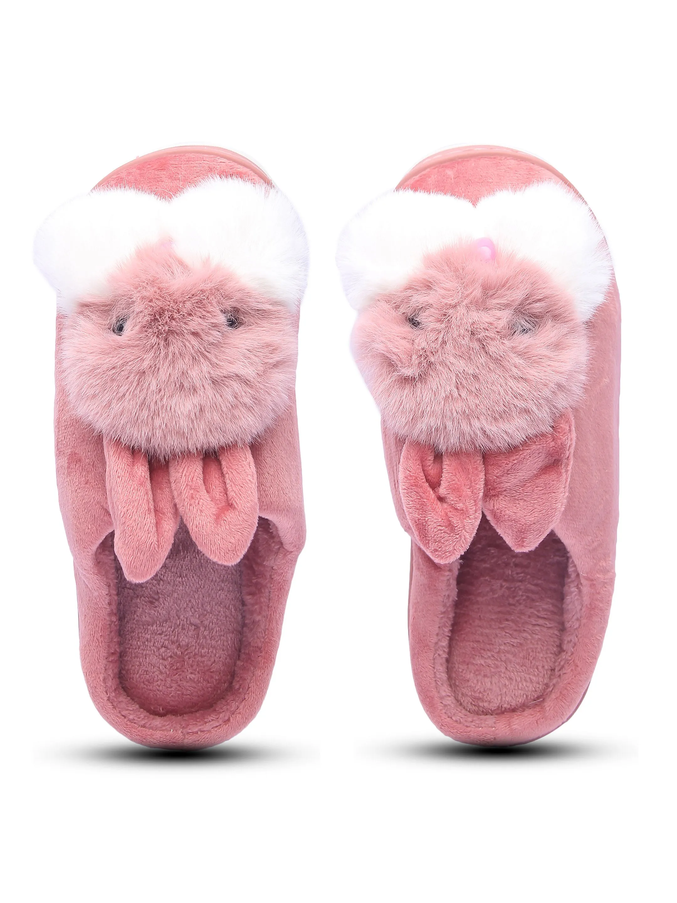 Brauch Women's Pink Furry Rabbit Winter Slippers