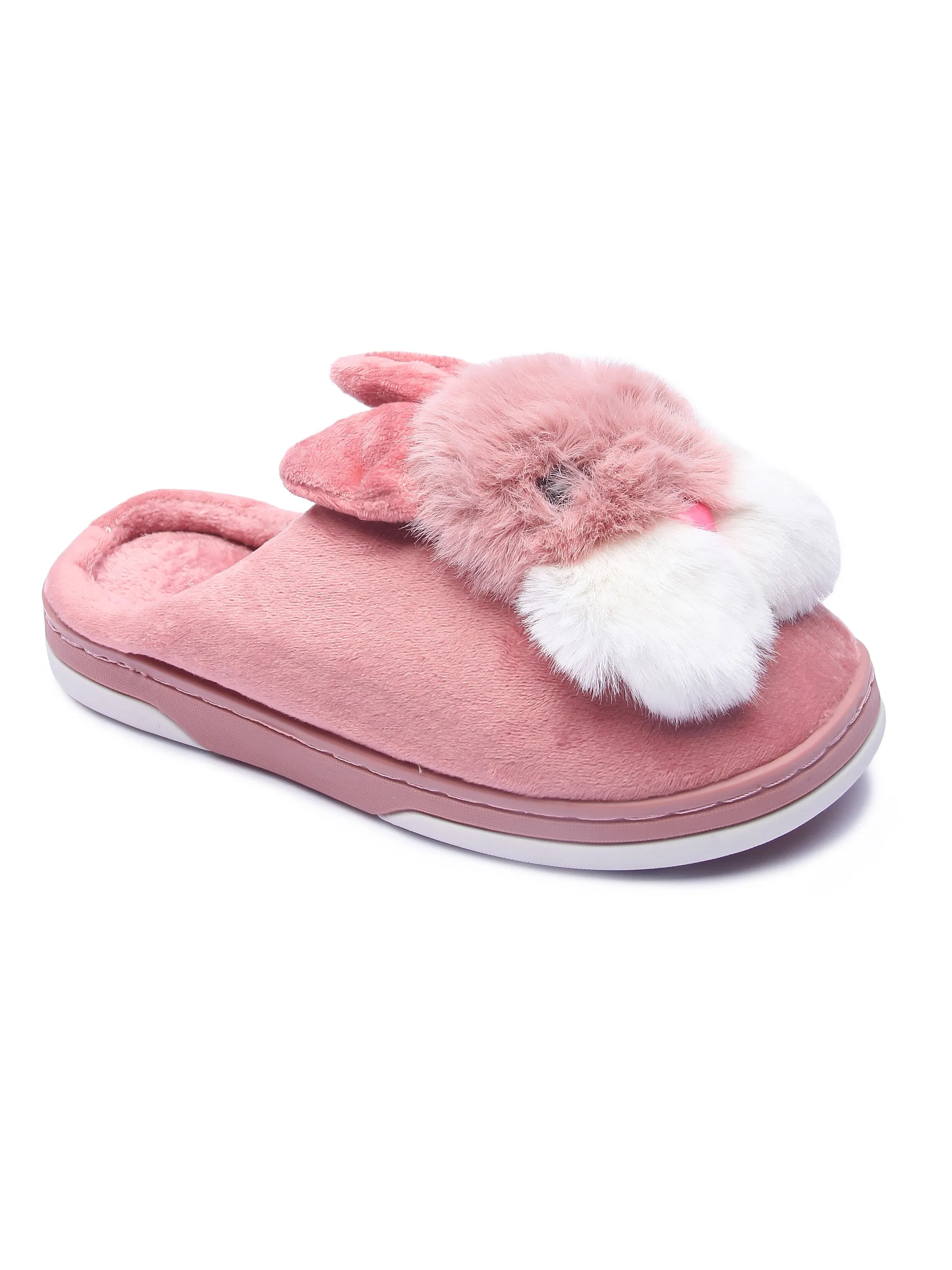 Brauch Women's Pink Furry Rabbit Winter Slippers