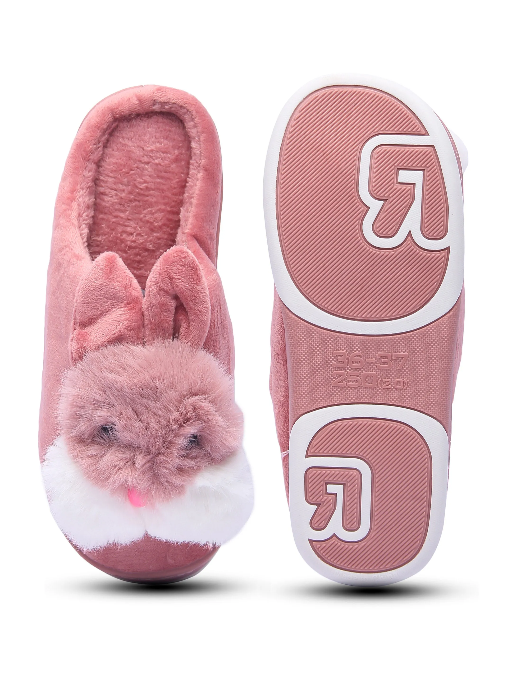 Brauch Women's Pink Furry Rabbit Winter Slippers