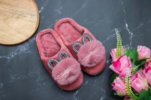Brauch Women's Pink Pearl Glitter Kitty Winter Slippers