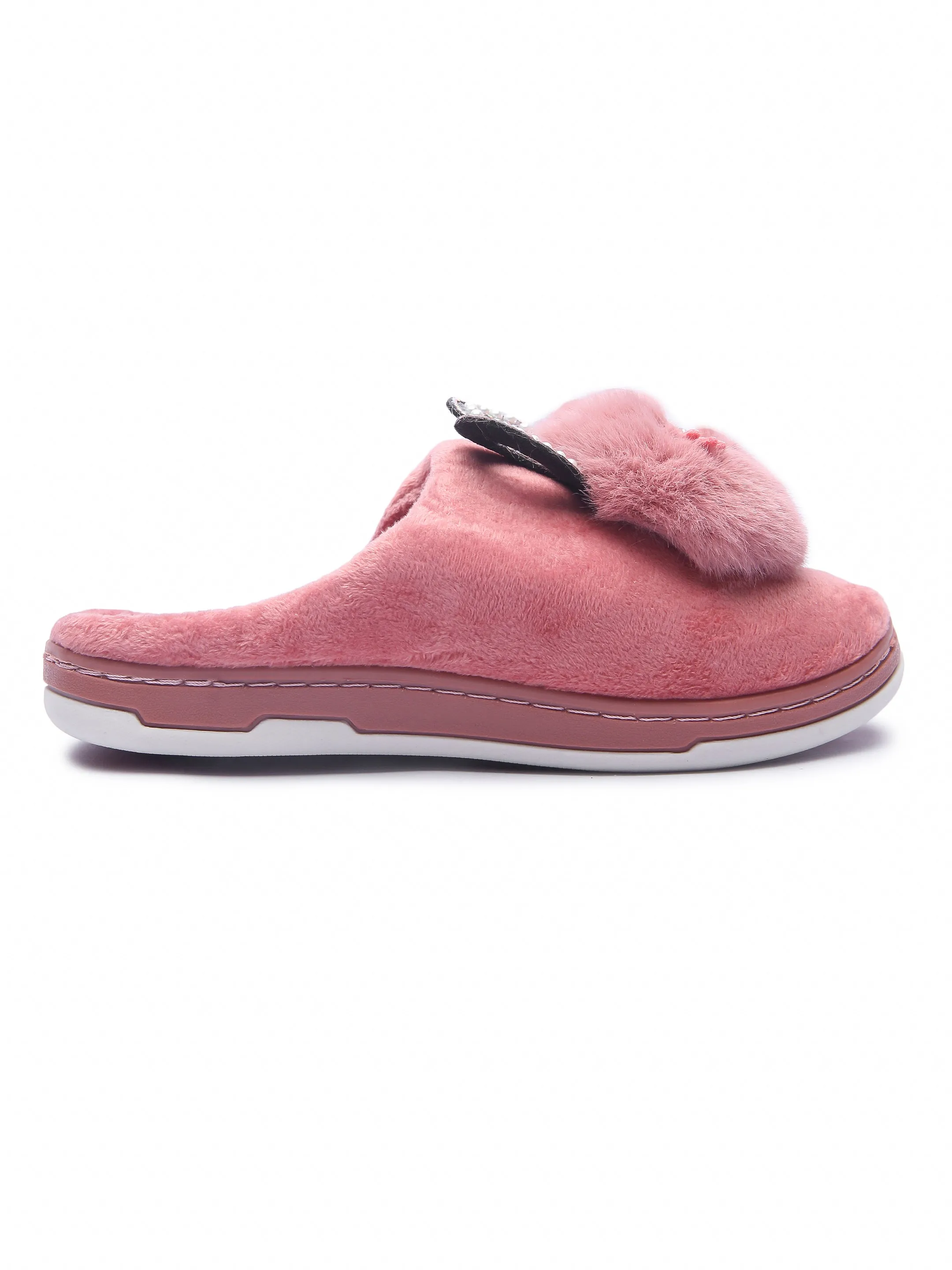 Brauch Women's Pink Pearl Glitter Kitty Winter Slippers