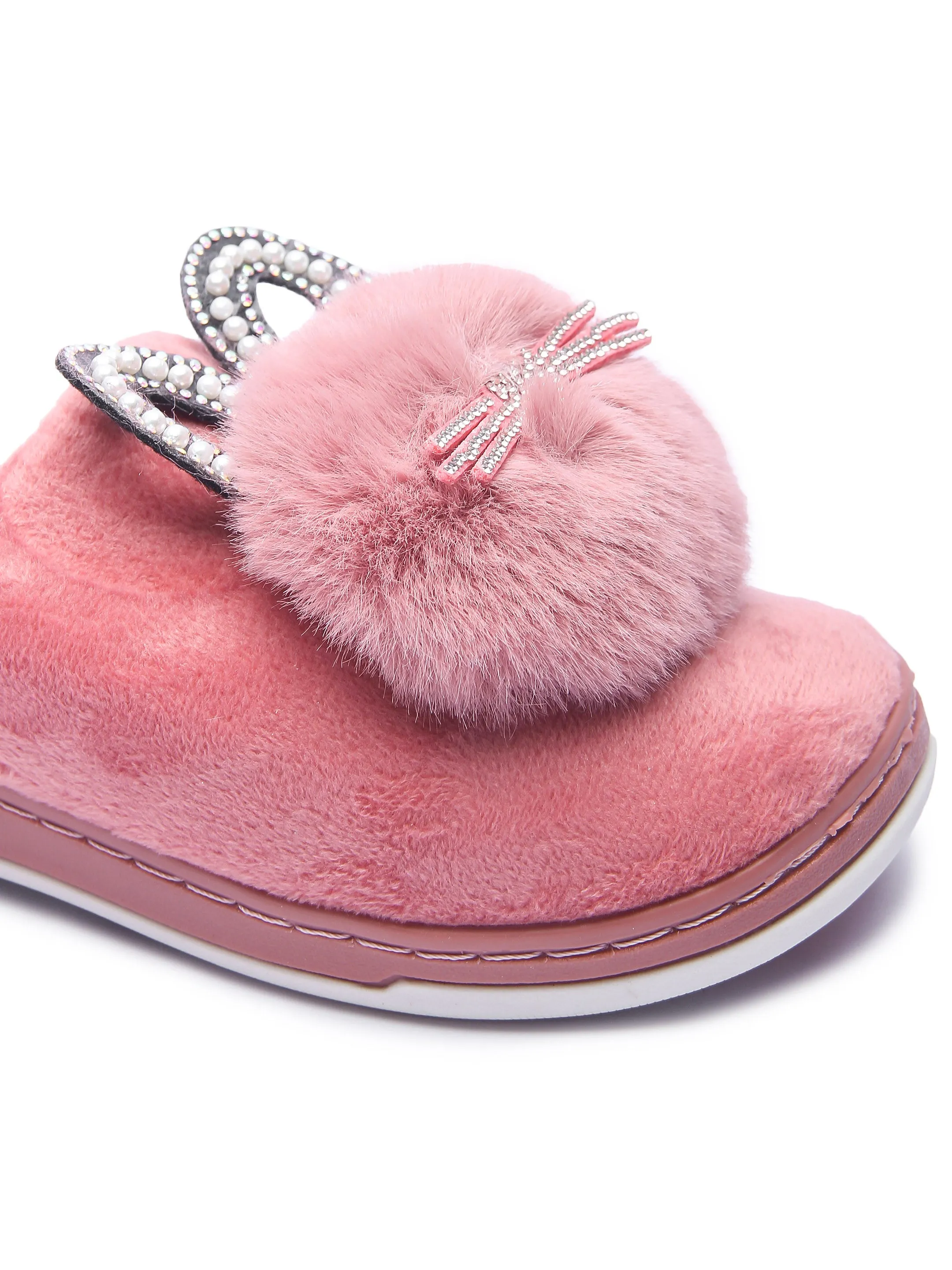 Brauch Women's Pink Pearl Glitter Kitty Winter Slippers