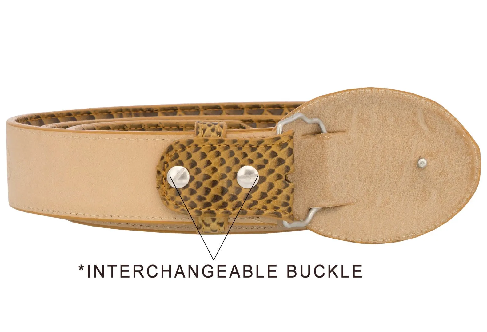 Buttercup Western Cowboy Belt Snake Print Leather - Rodeo Buckle