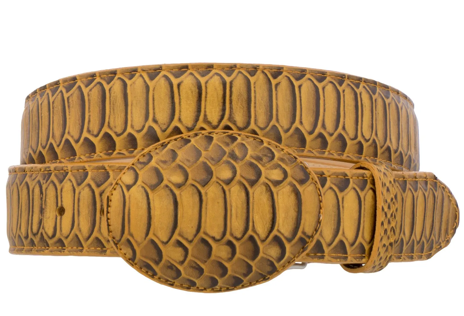 Buttercup Western Cowboy Belt Snake Print Leather - Rodeo Buckle