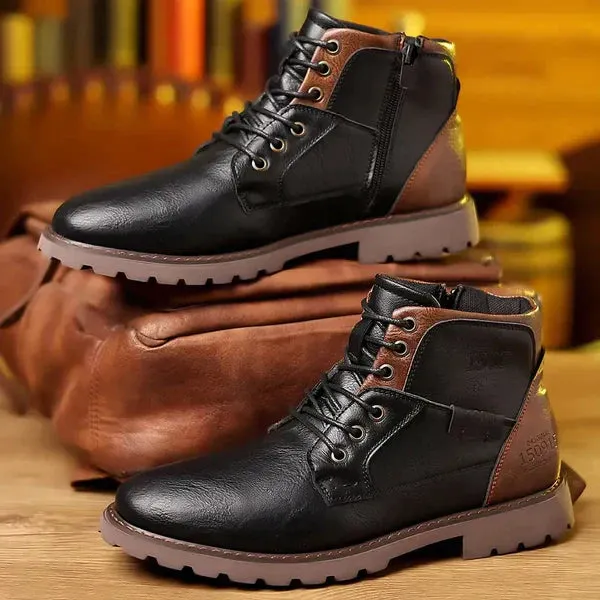 Carsten  | Rugged Leather Lace-Up Boots with Side Zipper