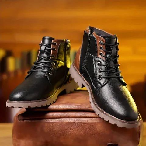 Carsten  | Rugged Leather Lace-Up Boots with Side Zipper