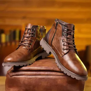 Carsten  | Rugged Leather Lace-Up Boots with Side Zipper