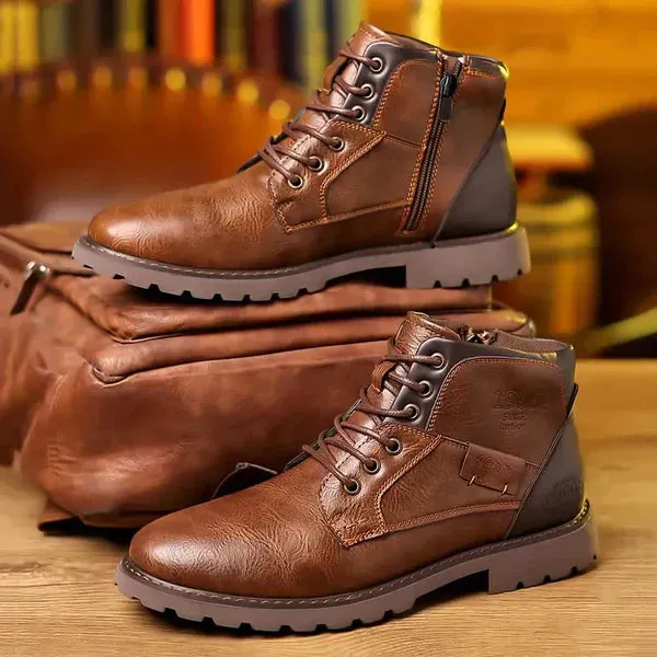 Carsten  | Rugged Leather Lace-Up Boots with Side Zipper
