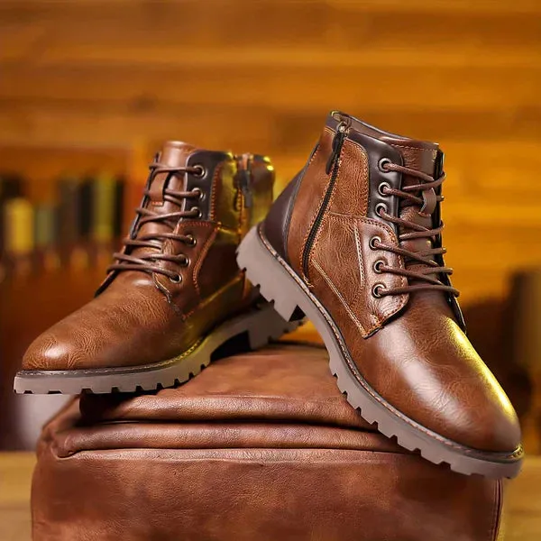 Carsten  | Rugged Leather Lace-Up Boots with Side Zipper