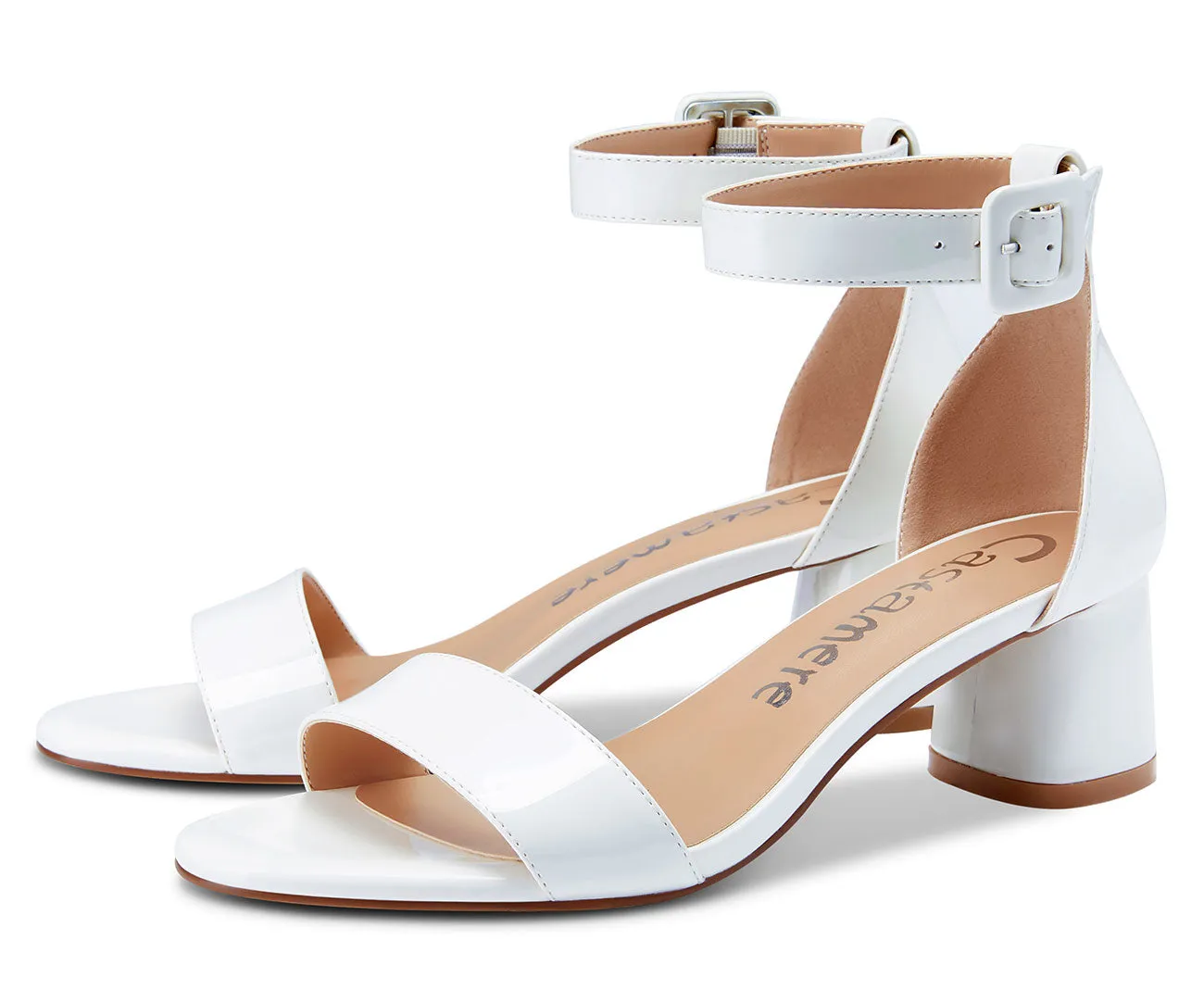 CASTAMERE Womens Chunky Block Heel Sandals Ankle Strap Open Toe Buckle 5CM Heels Sandal