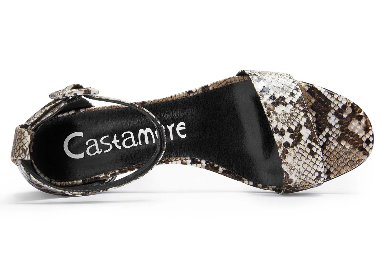 CASTAMERE Womens Chunky Block Heel Sandals Ankle Strap Open Toe Buckle 5CM Heels Sandal