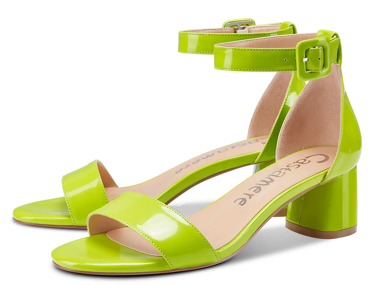 CASTAMERE Womens Chunky Block Heel Sandals Ankle Strap Open Toe Buckle 5CM Heels Sandal