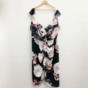 City Chic Black Floral Print Strapless Midi Dress UK 24