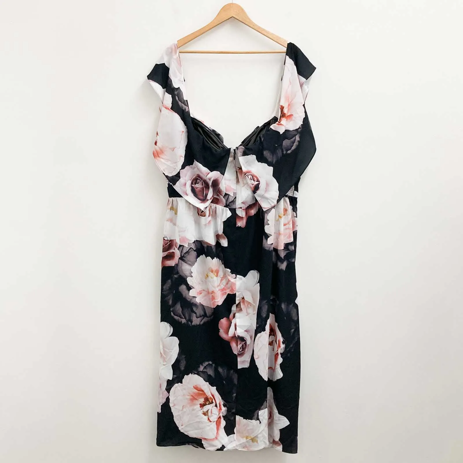 City Chic Black Floral Print Strapless Midi Dress UK 24