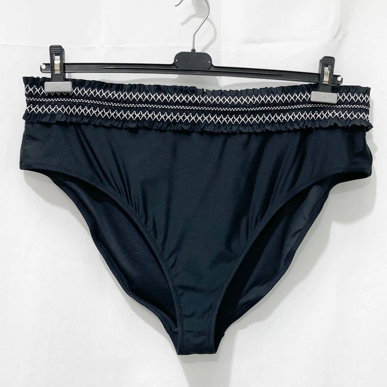 City Chic Black High Rise Shirred Waist Bikini Briefs UK 22