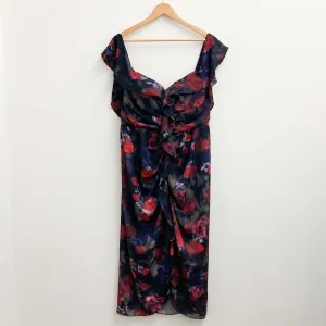 City Chic Black Rose Floral Print Off-Shoulder Tulip Hem Midi Dress UK 16