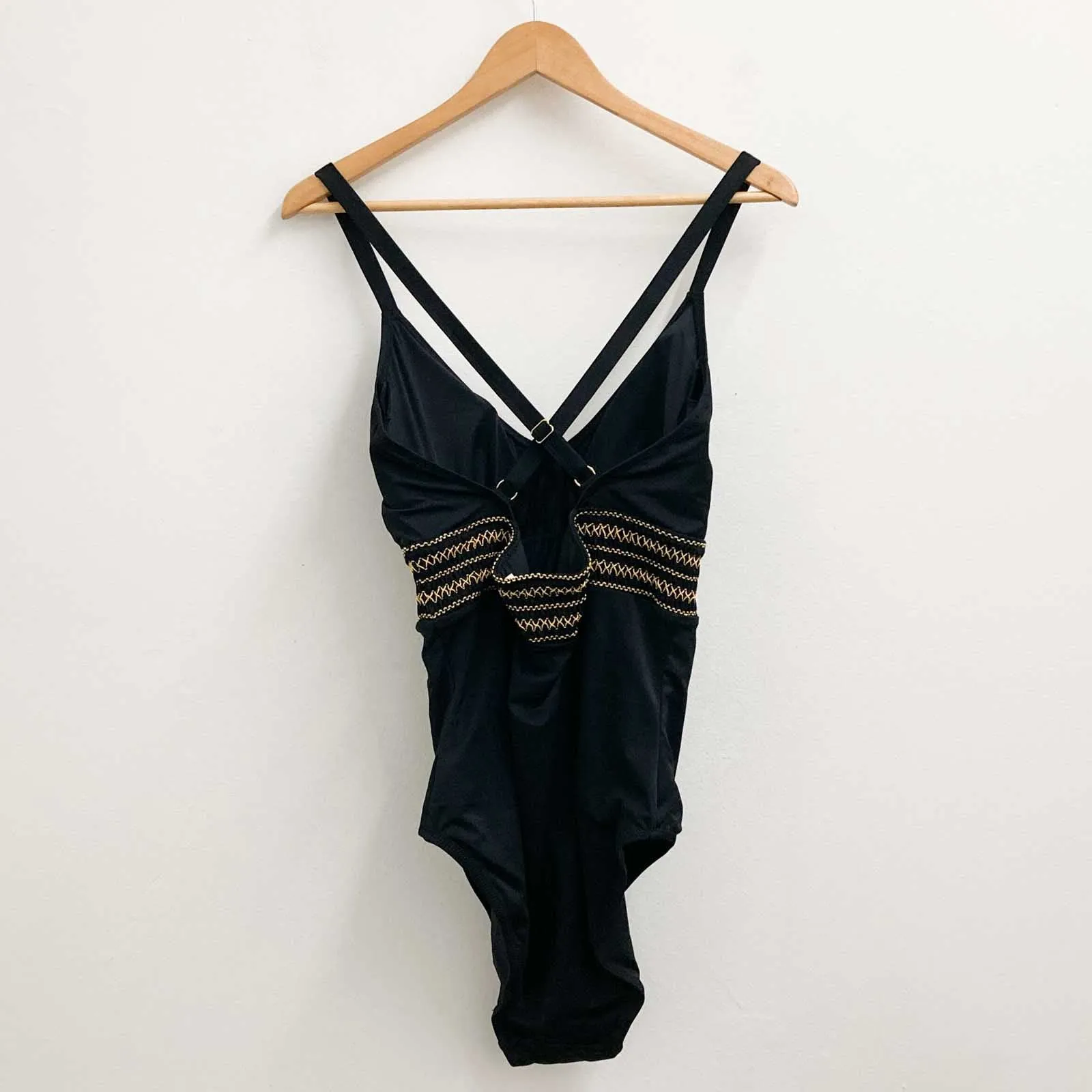City Chic Black Shirred Waist One Piece Swimsuit UK 14