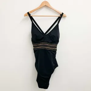 City Chic Black Shirred Waist One Piece Swimsuit UK 14