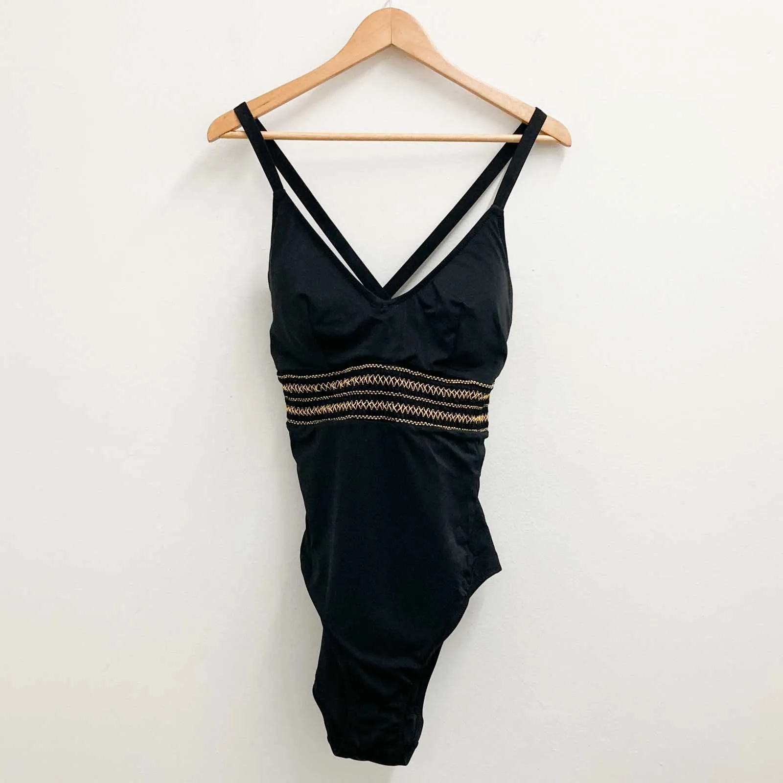 City Chic Black Shirred Waist One Piece Swimsuit UK 14