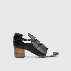 Comfort Block Heel Sandal Black/White 8428