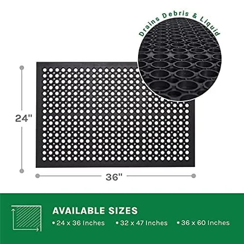 Envelor Anti Fatigue Rubber Floor Mat Restaurant Kitchen Drainage Mat Door Mats Durable Non-Slip Bar Mat Utility Mat Indoor Outdoor Wet Area 24" x 36"