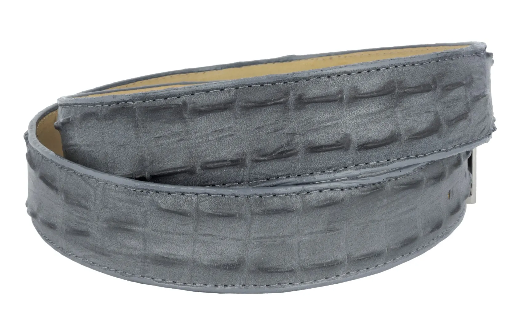 Gray Western Belt Crocodile Tail Print Leather - Silver Buckle
