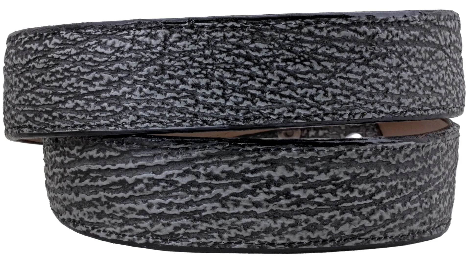 Gray Western Cowboy Belt Shark Print Leather - Silver Buckle