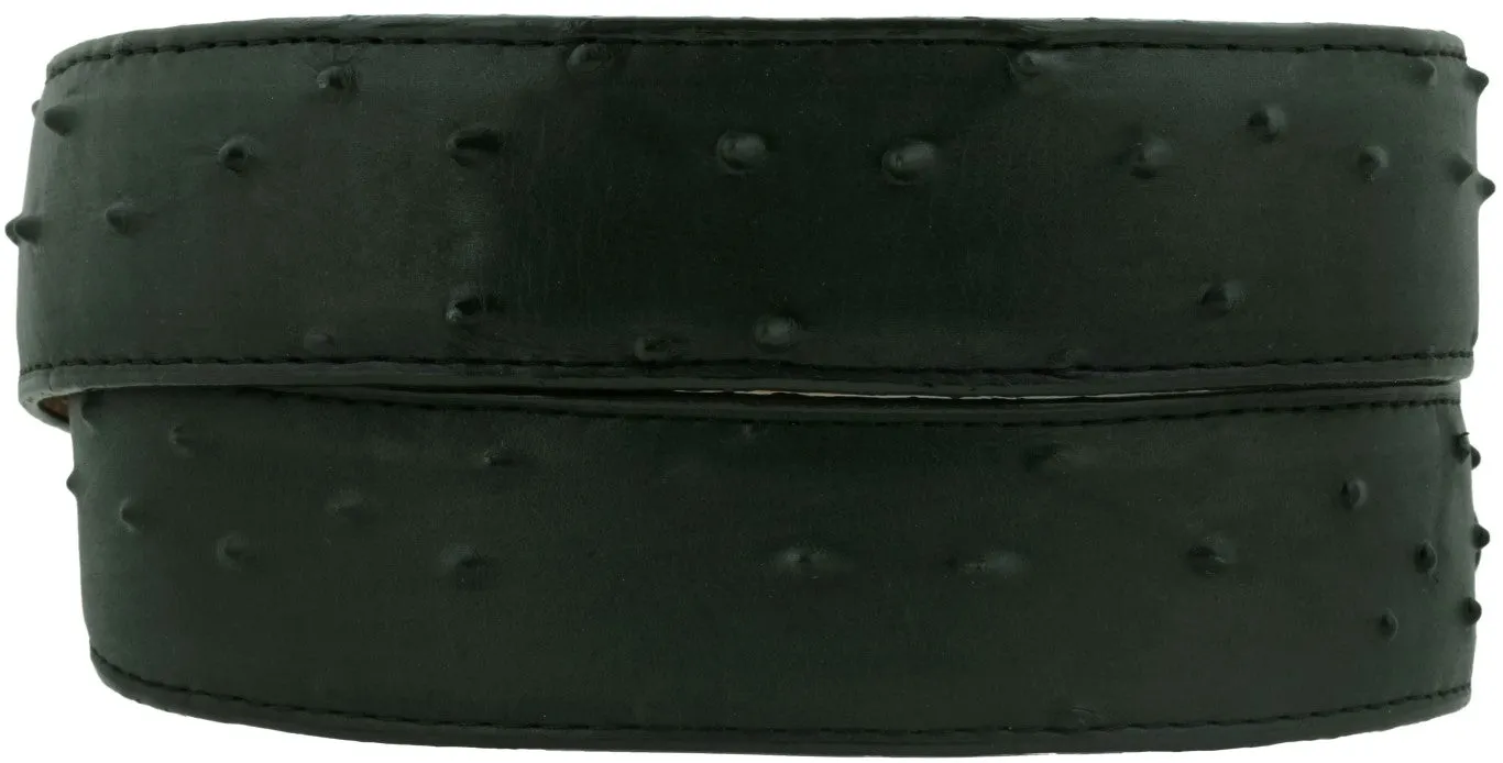 Green Western Cowboy Belt Ostrich Quill Print Leather - Rodeo Buckle