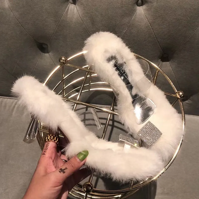 High-Fashion Rhinestone Slip-in Fur High-Heels