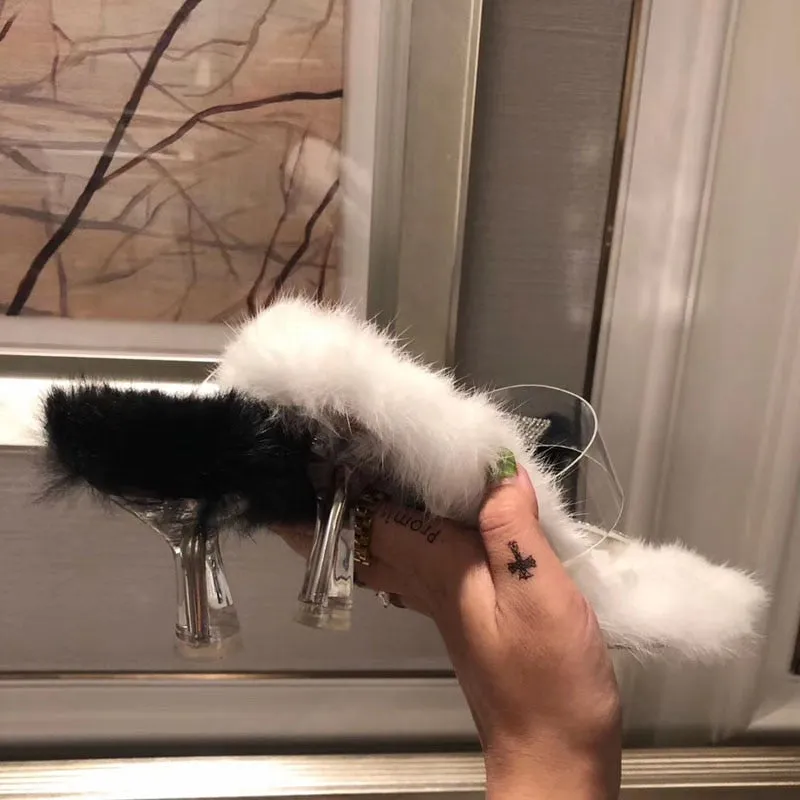 High-Fashion Rhinestone Slip-in Fur High-Heels
