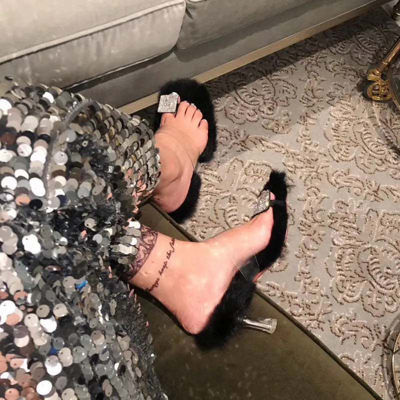 High-Fashion Rhinestone Slip-in Fur High-Heels