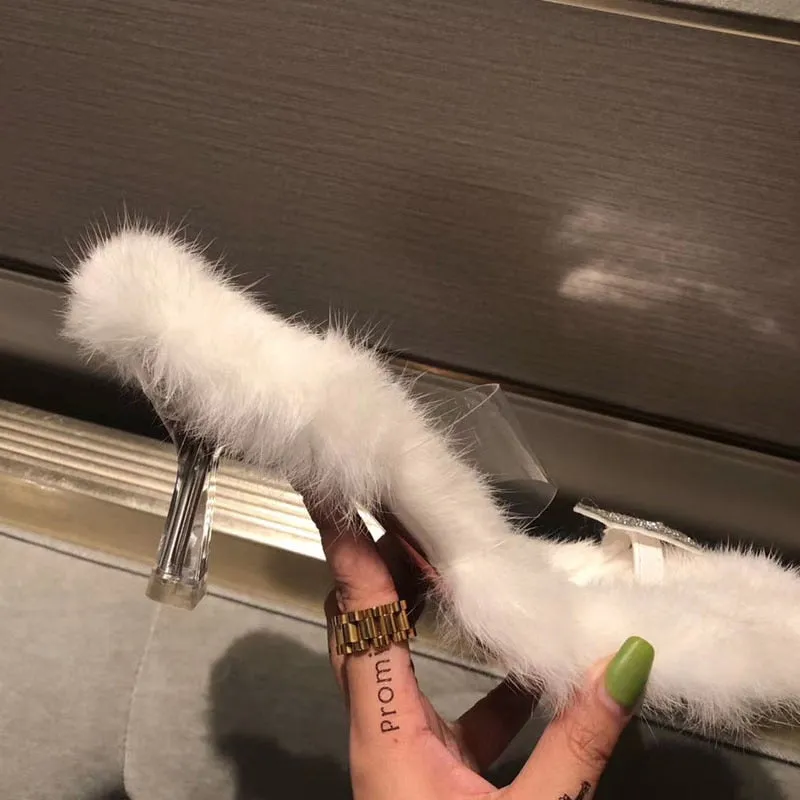 High-Fashion Rhinestone Slip-in Fur High-Heels