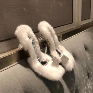 High-Fashion Rhinestone Slip-in Fur High-Heels